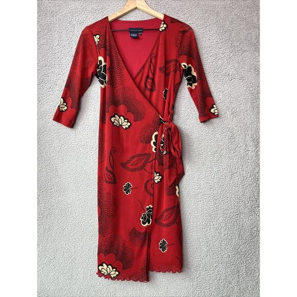 Tristan & Iseut Dresses & Skirts - Tristan & Iseut Wrap Dress Small Knee Japanese Floral Red Ruffle Retro 70s Y2K